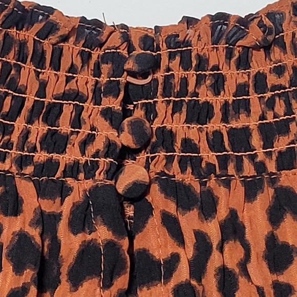 LOFT Burnt Orange Leopard Print Shirred Turtleneck Blouse Women's (XS) - Picture 10 of 14